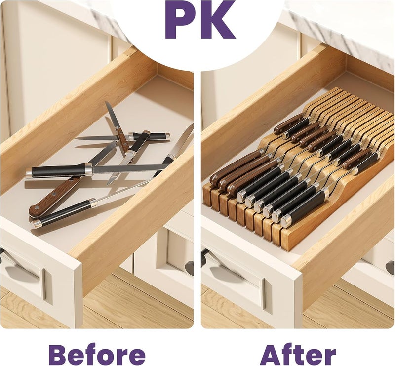 Wieghda Bamboo In-Drawer Knife Block for 19 Knives(Not Included), Knife Drawer Organizer,Knife Holder Countertop,Block Knife Storage Organizer for Kitchen - Image 3